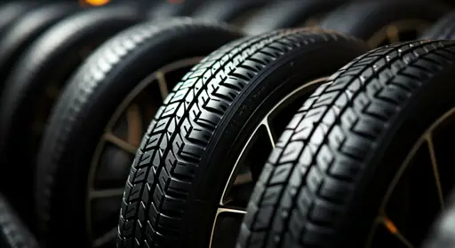 Index für die Geschwindigkeit der Autoreifen richtig auswählen  Eine Vielzahl von Reifen im Reifenlager zeigen seitlich den Geschwindigkeitsindex.