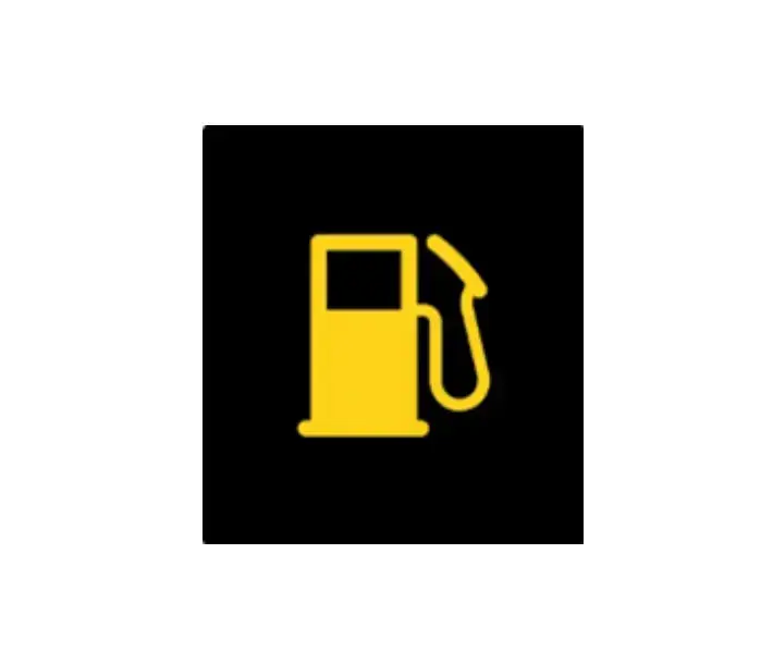 Die Warnleuchte mit dem Symbol einer Zapfsäule zeigt eine geringe Tankfüllung an Die Grafik zeigt die gelbe Kontrollleuchte für die Tankfüllung Deines Autos.